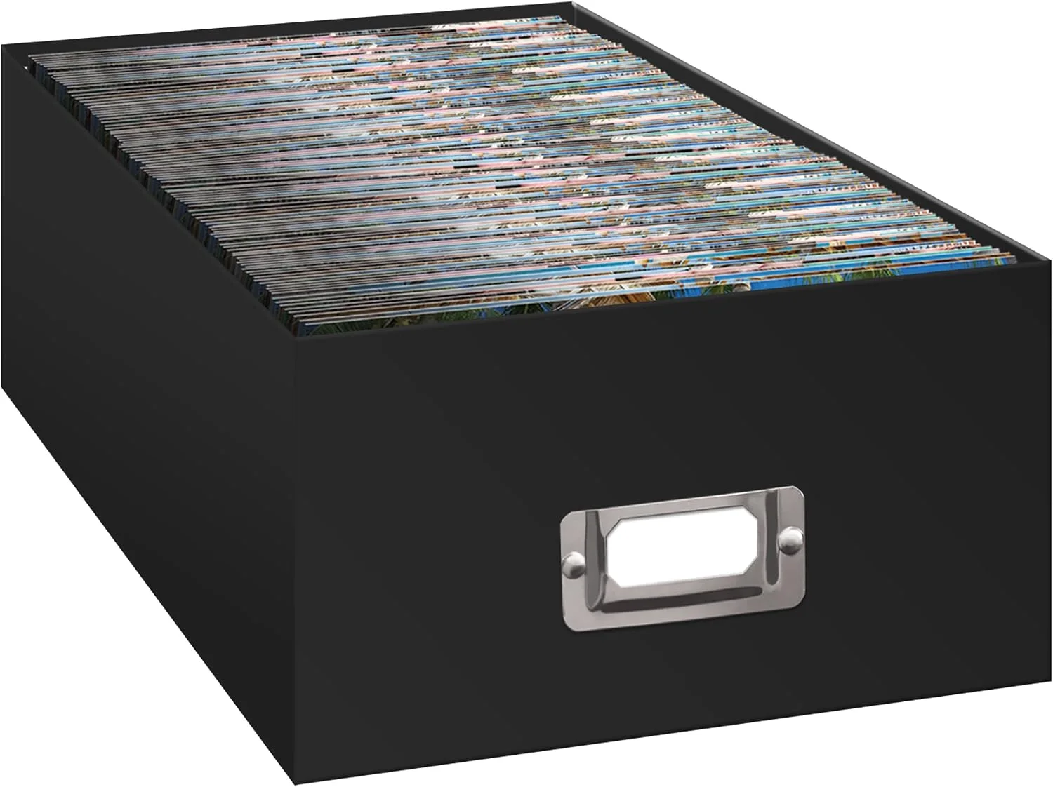 A photo storage box full of prints and index cards