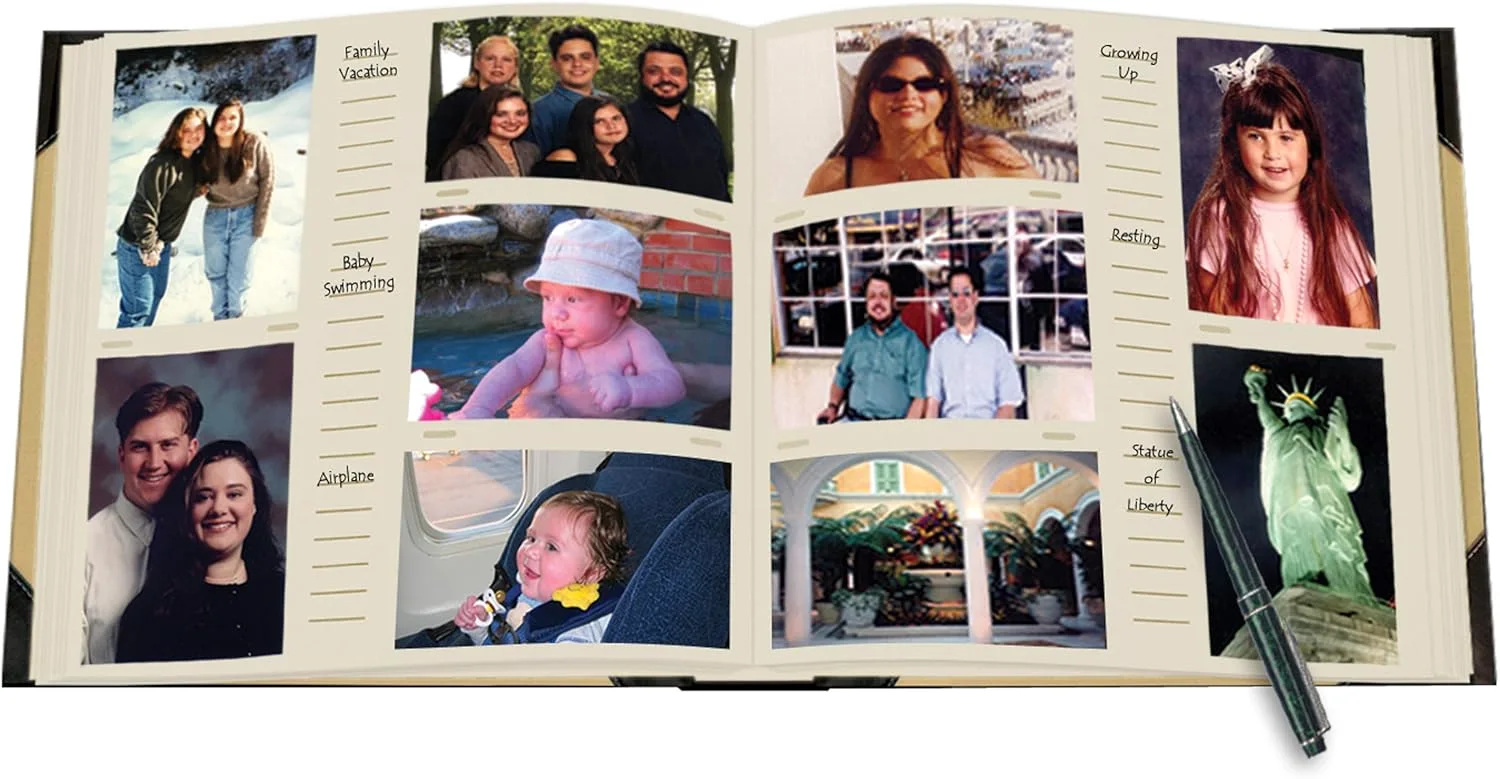 A Pioneer pocket photo album open on a table