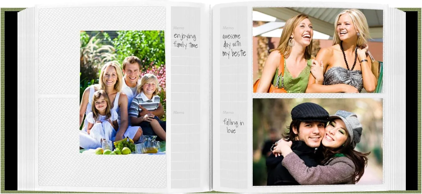 A Pioneer pocket album open, prints in clear pockets